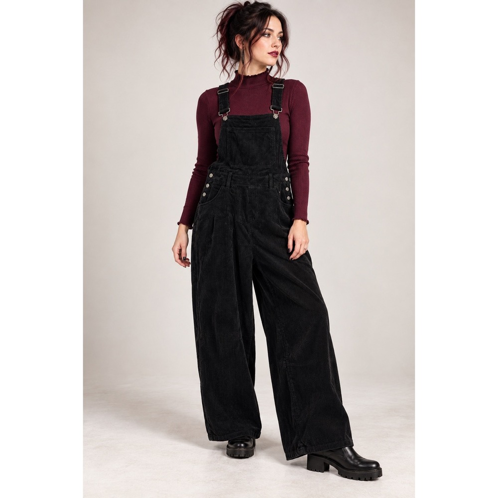 Ame Belle M Black Corduroy Overalls Wide Leg Grunge Casual